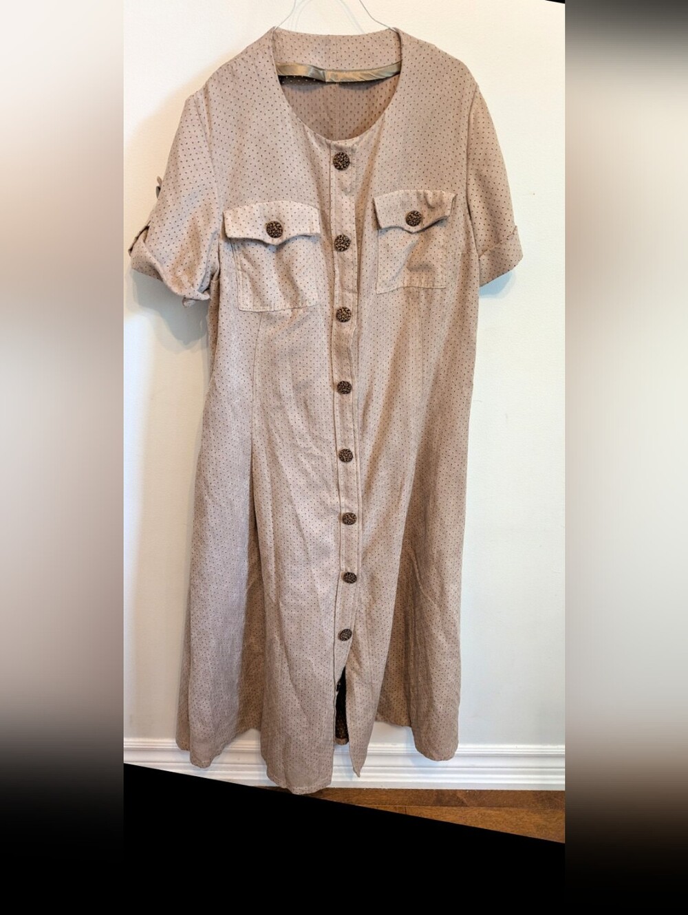 Vintage Handmade Button-Front Midi Dress in Taupe